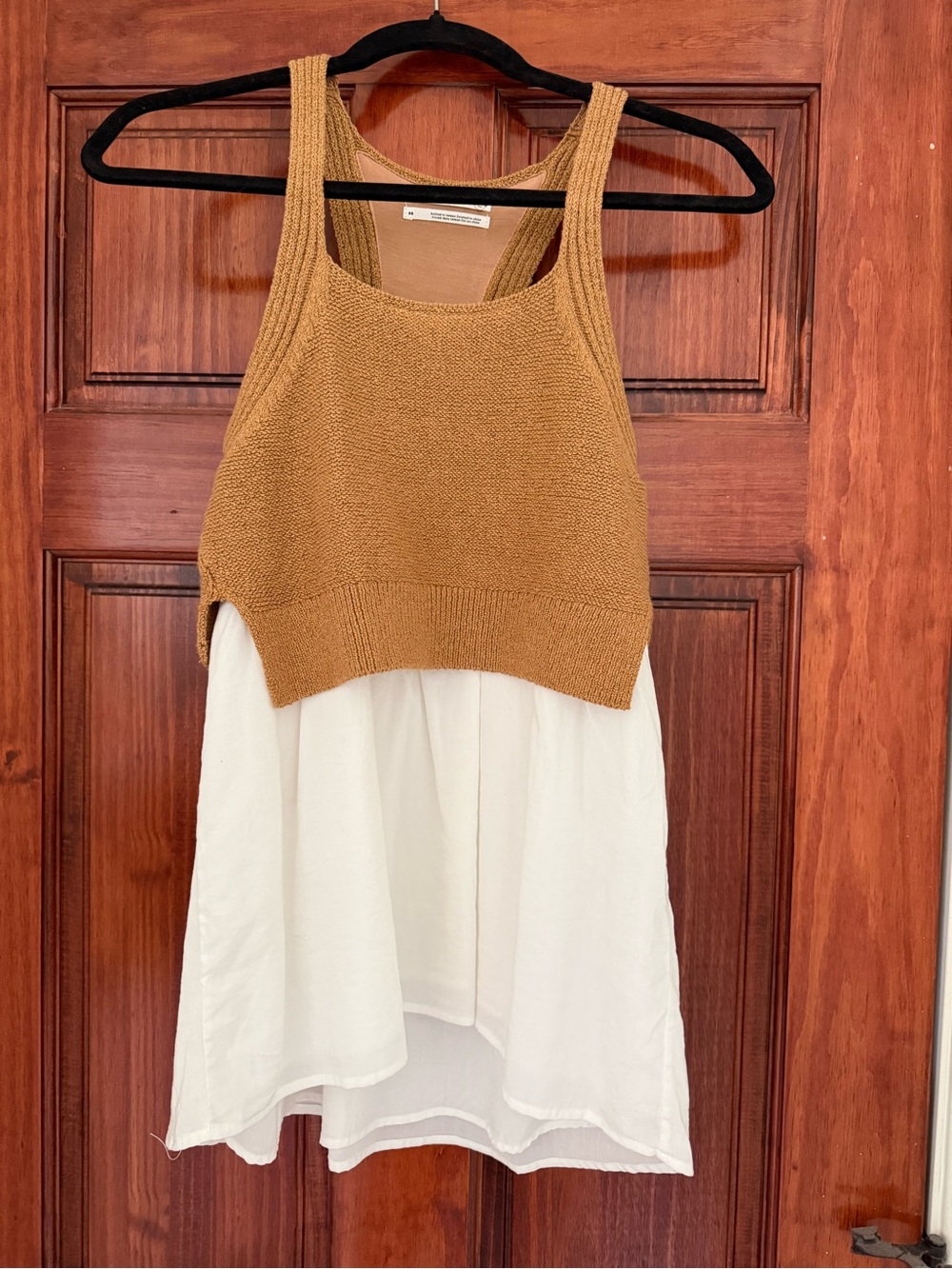 Anthropologie Camel Knit Layered Tank with White Slip
